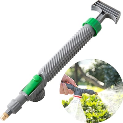 Verstelbare flessensproeier met handpomp - draagbaar hogedrukspuit - voor water geven, bemesten en plantenverzorging - universeel tuingereedschap - geschikt voor flessen van 0,5-2 liter (kleur: grijs, 1 stuk)