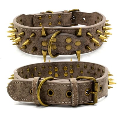 Collier Solide pour Grand Chien Anti-Morsure Pointes Clouté Collier pour Chien Cuir Collier pour Animal de Compagnie Idéal pour Berger Allemand Mâtin Rottweiler Bouledogue Haute Qualité S 56x5.0cm grise