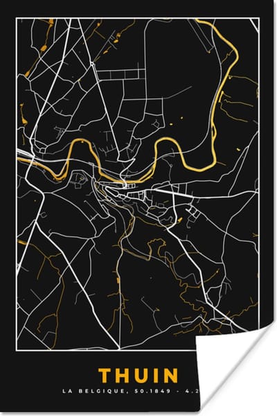 Poster Goud - Thuin - Stadskaart - Kaart - Plattegrond - 120x180 cm XXL