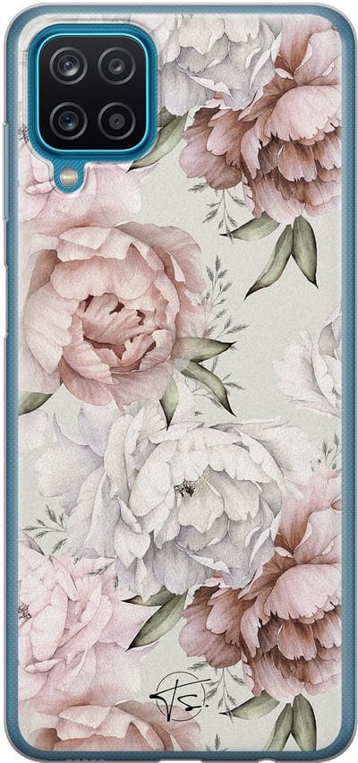 Hoesje geschikt voor Samsung Galaxy A12 - Klassieke bloemen - Soft Case - TPU - Bloemen - Beige - Mooie Telefoonhoesjes