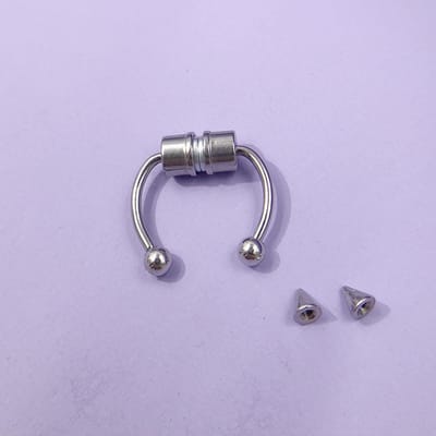 Nieuwe Roestvrijstalen Magnetische Mannen en Vrouwen, Dubbelkoppige Geometrische Klinknagels, Nep Neusringen, Hoefijzer Neus Accessoires gray