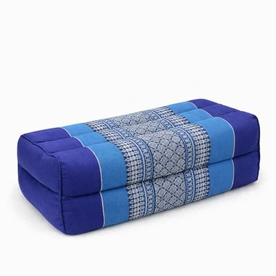 Yoga blok - Yoga blok kussen – hard & stevig kapok – blauw - rechthoekig meditatiekussen – ondersteuning voor rug, nek & knieën – Thais kussen