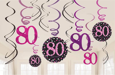 Amscan Swirlslingers 80 Jaar Zwart/roze 61 Cm 12 Stuks