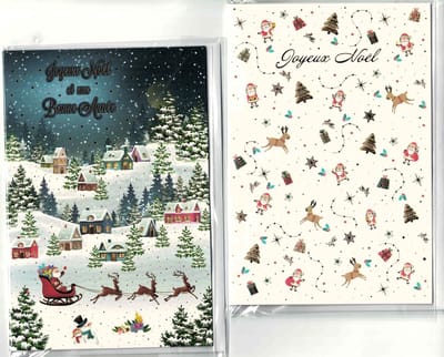 Kerstkaarten - set van 2 - Joyeux Noel - Joyeux Noel et une Bonne Annee - kerstkaart Franstalig - kerstkaarten Franstalig