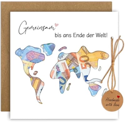 Geldgeschenk Bruiloft met Enveloppen - Gepersonaliseerde Wereldkaart en Bruiloftskaart