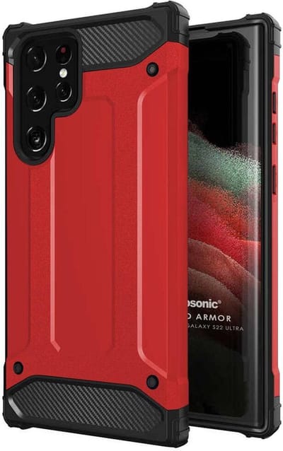 Schokbestendig Heavy Duty Hoesje Geschikt voor: Samsung Galaxy S22 Ultra Shock Proof Hybride - Back Cover - Dual Layer Armor Case - Extra Stevig - Rood