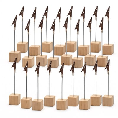 Fotohouders met Houten Basis – Set van 30 Clips – houten foto houders - Tafelnummers - Prijskaartjes - Memo’s – Voor Bruiloften - Kantoren of Winkels