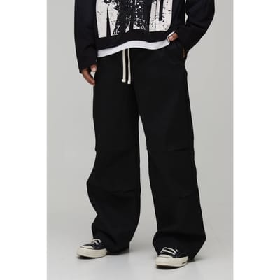 Baggy Broek Met Elastische Tailleband En Contrasterende Trekkoord | Black | Size XS