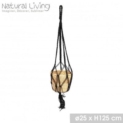NATURAL LIVING" Hangende macramé zwart met plantenhanger van kansgras H125CM