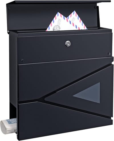 Wandbrievenbus Staal Antraciet met Krantenbuis 37x37 cm - Weerbestendig