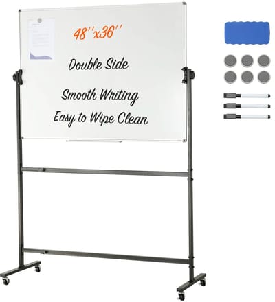 ITRONIQ Magnetisch Whiteboard op Wielen 120 x 90 CM - Dubbelzijdig Whiteboard - Verstelbaar - Verrijdbaar - White Board