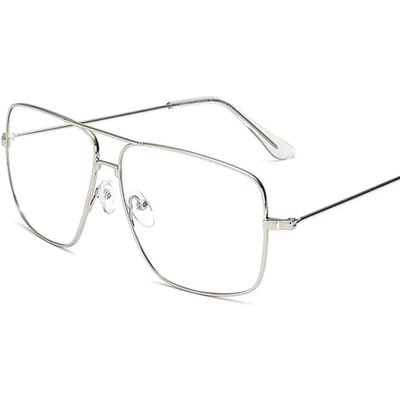 Vintage Metalen Bril met Groot Montuur Eenvoudige Mode Retro Platte Zonnebril voor Heren en Dames Klassieke Eenvoudige Bril Lentes zilver