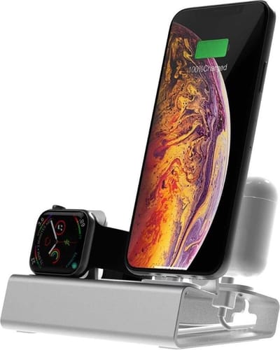 DrPhone T030B – 3 in 1 Aluminium Oplaadstandaard – Geschikt voor iPhone, Apple Watch, Airpods – Zilver