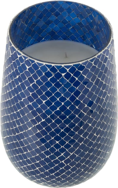 J-Line geurkaars Mia Mozaiek - Juniper love - glas - blauw - large - 230U