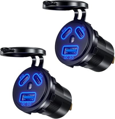Type C USB autolader socket dubbele poort type C snellader stopcontact waterdicht 12V / 24V Marine Boot Motorfiets Truck (2x USB C socket)