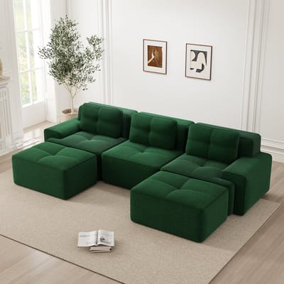 MODENUIT Modulaire Bank 3-Zits - U-Vorm Met Ottomaan En Diepe Zitting - Voor Woonkamer - Corduroy Groen