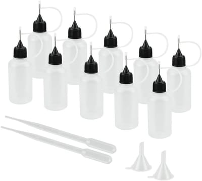 Lege Plastic Flessen 30 ml voor Lijm en Olie, Inclusief 2 Trechters en Metalen Lijmstift