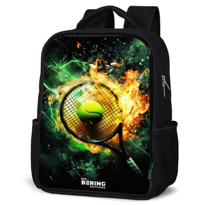 NoBoringSuitcases.com® - Rugzak zwart - Schooltas jongen & meisje - Tennisbal in vlammen bij krachtige smash - Rugtas voor school - Boekentas kind - Schoolrugzak - Kinderrugzak