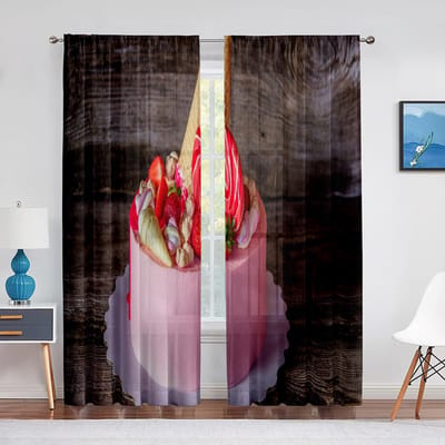 Jam Taart Dessert Framboos Transparante Gordijnen voor Woonkamer Chiffon Voile Gordijn Slaapkamer Badkamer Tule Gordijnen Raambekleding 1 PCS W100XH250cm&Grommet Top