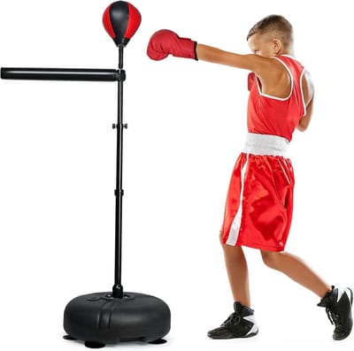 Boksbar met zak - Reflex trainer - Fitness oefenen - In hoogte verstelbaar - 96-170 cm - Zwart