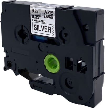 DULA Brother Compatible label tape- Tze-921 - 1 cassette - Brother P-Touch - Zwart op zilver - 9mm x 8m