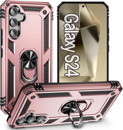 Anti-Shock Hybrid Ring Armor Hoesje Geschikt voor: Samsung Galaxy S24 / Samsung Galaxy S25 - Rosegoud