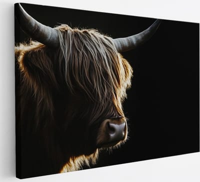 Saammp - Canvas Schilderij Schotse Hooglander Koe tussen de rode bloemen - Dieren - Natuur - 30x20 - Foto op canvas - Wanddecoratie - muurdecoratie Woonkamer - Slaapkamer decoratie - Canvas Print