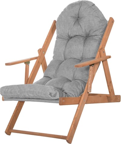 Springos Houten Ligstoel - Ligbed - Met Kussen - Verstelbaar - Weersbestendig - Grijs - Grenenhout - 90 x 71 x 103 Cm