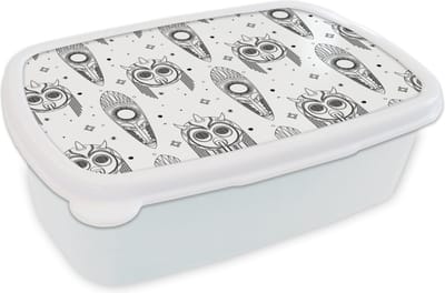 Broodtrommel Wit - Lunchbox - Brooddoos - Maya - Maskers - Zwart-Wit - Patroon - 18x12x6 cm - Volwassenen