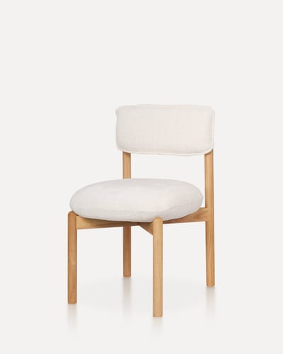 Luxe Houten Eetkamerstoel met Stoffen Zitting – Premium Comfort – SET VAN 2 -Rubberhout Frame – Scandinavisch Design – Natural / Cream