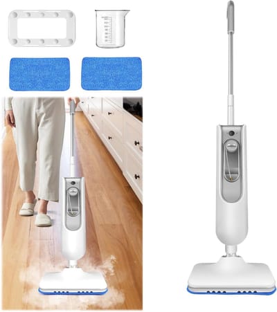 Stoomreiniger Vloer - Stoommop - Hygiënisch Huis - 2-in-1 Functie - 108 cm Hoog - Wit Grijs