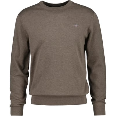 Gant Trui Cotton Plain Jersey Knit Sweater Small Archive Shield Logo Dark Hazelnut Melange / male