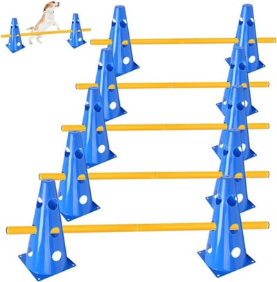 Obstakels voor Hondentraining, Agility Set met 10 Cones en 5 Verstelbare Stangen voor Honden en Paarden, Ideaal voor Kinderen en Dieren