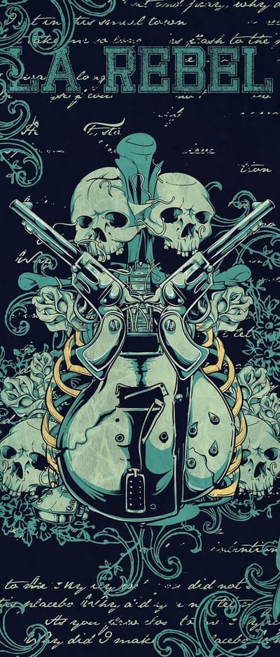 Fotobehang Rock Guitar Skull Guns | DEUR - 211cm x 90cm | 130g/m2 Vlies