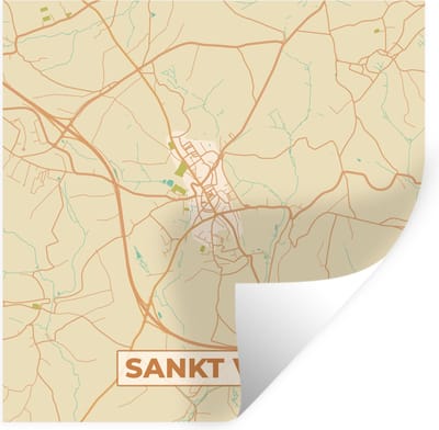 Muurstickers - Sticker Folie - Kaart - Sankt Vith - Stadskaart - België - Plattegrond - 100x100 cm - Plakfolie - Muurstickers Kinderkamer - Zelfklevend Behang XXL - Zelfklevend behangpapier - Stickerfolie