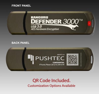 Kanguru - Defender 3000 – 512 GB - Hardware Encrypted USB-Stick – USB 3.0 – FIPS 140-2 Level 3 – Zwart