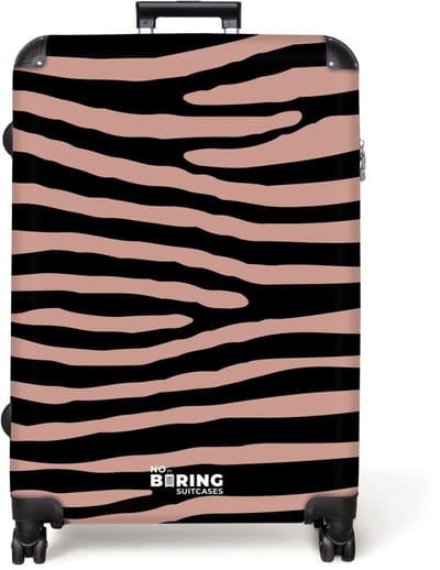 NoBoringSuitcases.com® - Koffer groot - Reiskoffer lichtgewicht - Zebrastrepen op roze - Rolkoffer met 4 wielen - Grote trolley XL - 98 liter bagage