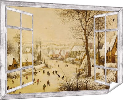 Gards Tuinposter Doorkijk Winterlandschap met Schaatsers en Vogelknip - Pieter Bruegel de Oude - 180x120 cm - Tuindoek - Tuindecoratie - Wanddecoratie buiten - Tuinschilderij