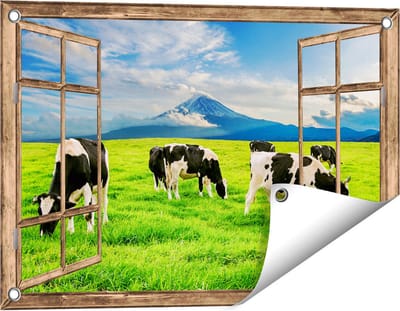 Gards Tuinposter Doorkijk Koeien in de Wei - 60x40 cm - Tuindoek - Tuindecoratie - Wanddecoratie buiten - Tuinschilderij