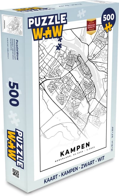 Puzzel Kaart - Kampen - Zwart - Wit - Legpuzzel - Puzzel 500 stukjes