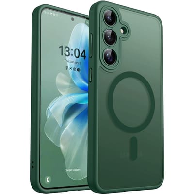 Luxe Mat Transparant Magnetisch Draadloos Opladen Telefoonhoesje voor Samsung Galaxy S25 Ultra S24 S23 Ultra Plus S24FE Cover Galaxy S24 Ultra donkergroene kleur