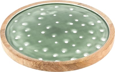 Dekoratief | Dienblad m/stippen, groen/wit, hout/enamel, 30x30x4cm | A248348