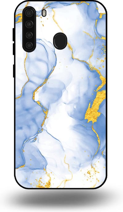 Smartphonica Telefoonhoesje Geschikt voor Samsung Galaxy A21 met Lichtblauw Goud Marmer Opdruk - TPU Backcover Case Lightblue Gold Marble Design geschikt voor Samsung Galaxy A21