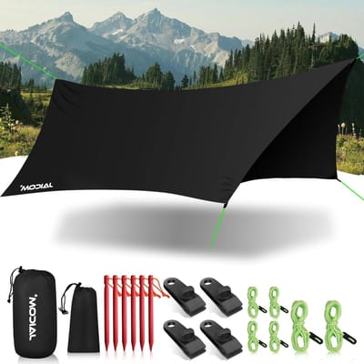 Camping Zeil - Waterdicht Tarp - Outdoor Bescherming - Compleet met Accessoires - 3.6 x 2.9 Meter - Zwart