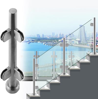 Glazen Leuning Post - Hekwerk Ondersteuning - Terras Afscheiding - Roestvrij Staal - 115cm Hoog - Zilver