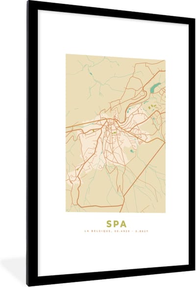 Fotolijst incl. Poster - Spa - Kaart - België - Stadskaart - Plattegrond - 60x90 cm - Posterlijst