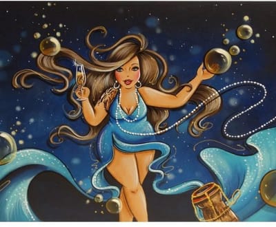 TOPMO- Dikke dames champagne- 40 x 50 CM - Diamond painting pakket - HQ Diamond Painting - VOLLEDIG dekkend - Diamant Schilderen - voor Volwassenen – ROND