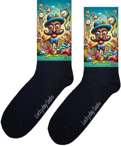 LuckyDay Socks - Kunstsokken Salvador Dalí - Kunstenaar sokken - Klok - Verjaardag cadeau - Kunst sokken - Schilderij sokken - Opkikker - Grappige sokken - Leuke dames en heren sokken - Moederdag - Vaderdag - Maat 37-44