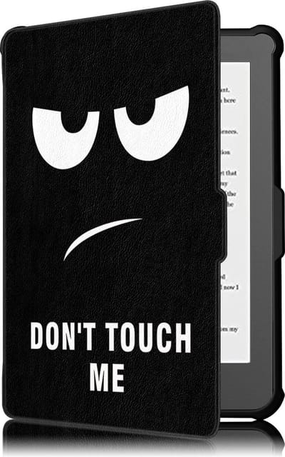 Geschikt voor Kobo Clara HD hoes Dont Touch Print Bookcase - Geschikt voor Kobo clara hd cover Smart case - Geschikt voor Kobo clara hoes- hoes Geschikt voor Kobo Clara HD - Kunstleer - Trifold Bookcase hoesje