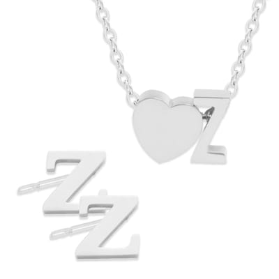 Initiaal Ketting & Oorbellen set met Letter Z ZIlverkleurig - Stainless Steel - Met letter & Hartje! - 2x Sieraden Cadeau - Pax Amare